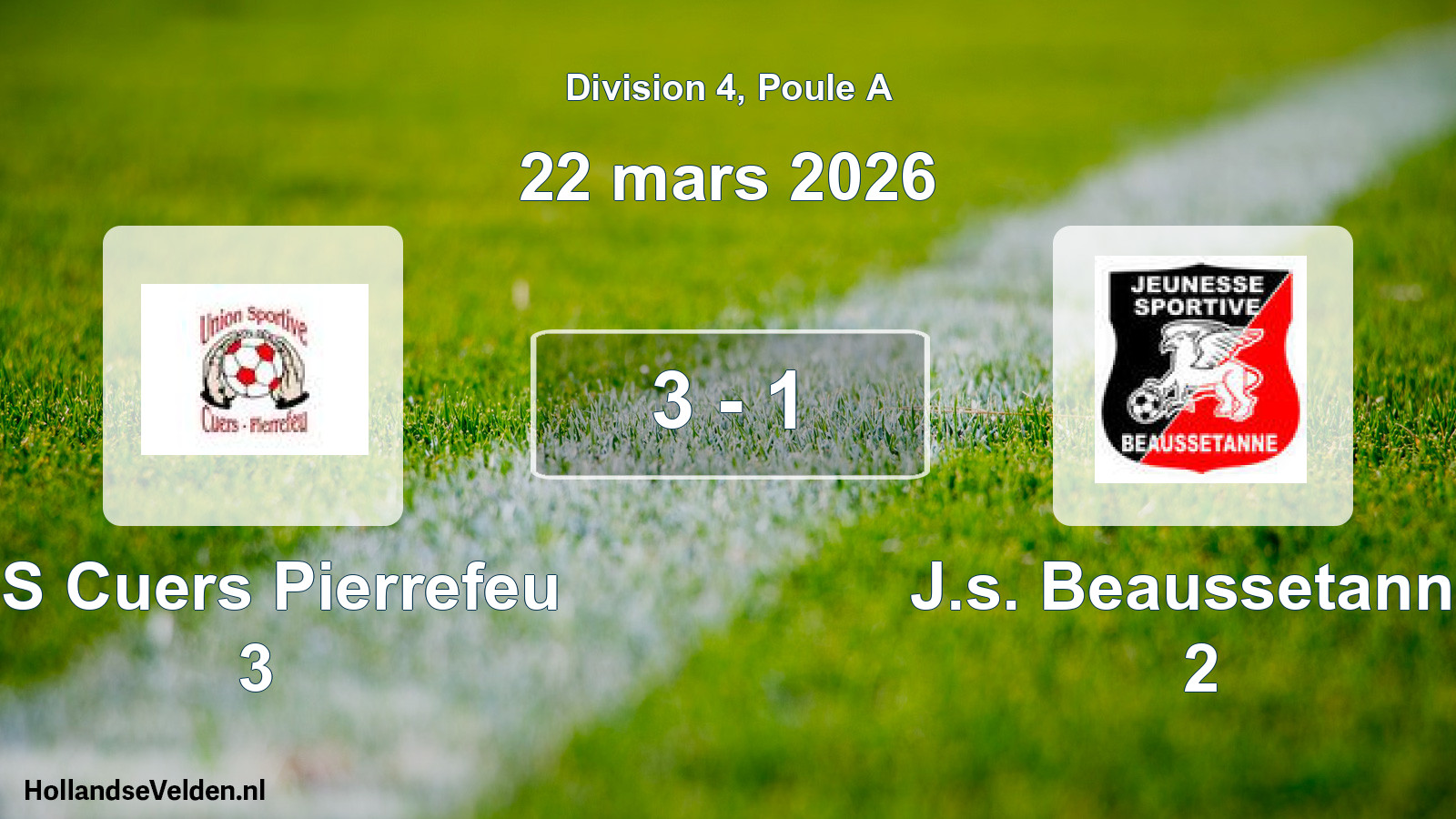 Total number of matches played: US Cuers Pierrefeu 3 - J.s. Beaussetanne 2 3 - 1 (22 March 2026)