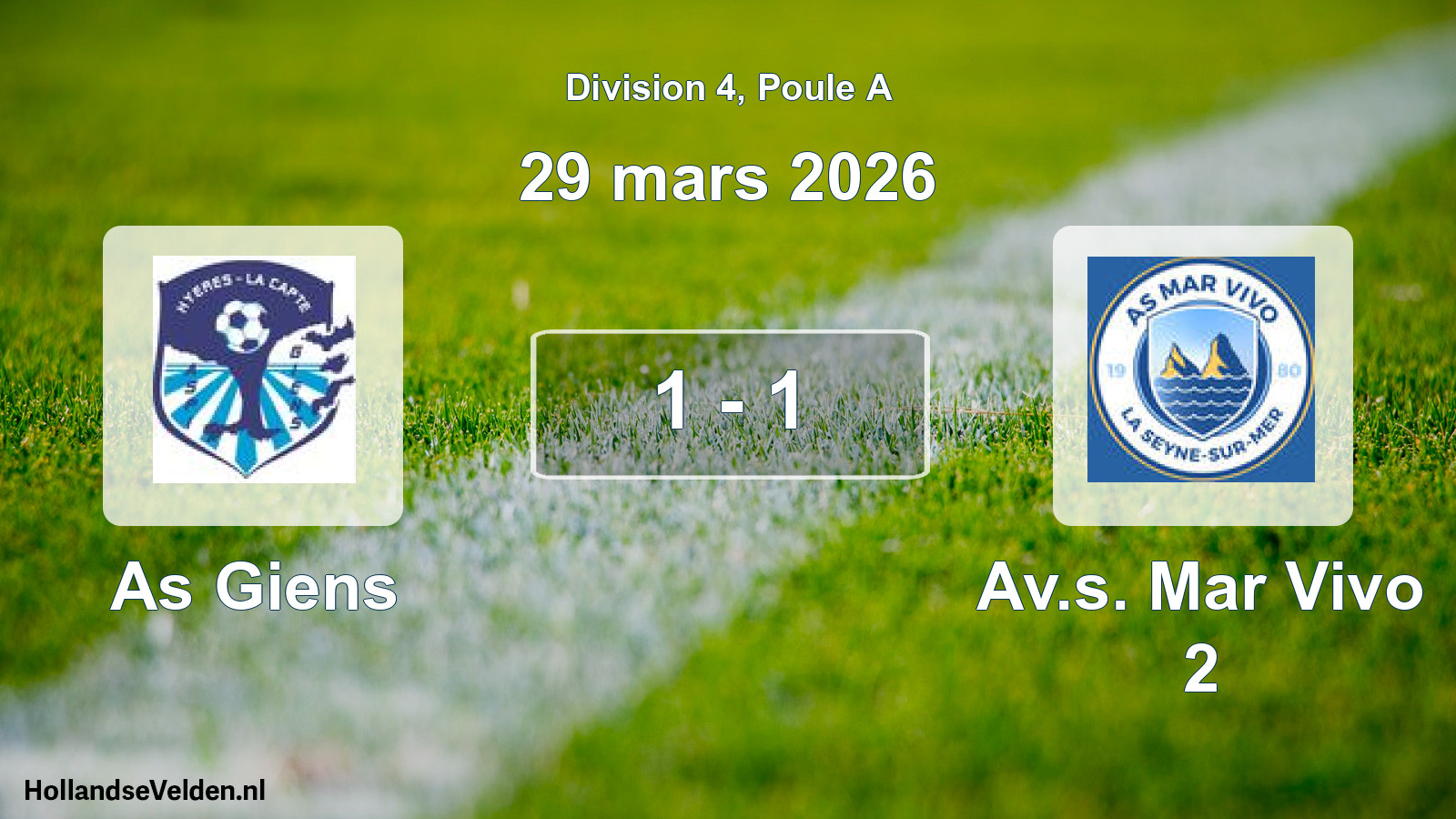 Gespeelde wedstrijd: As Giens - Av.s. Mar Vivo 2 1 - 1 (29 maart 2026)