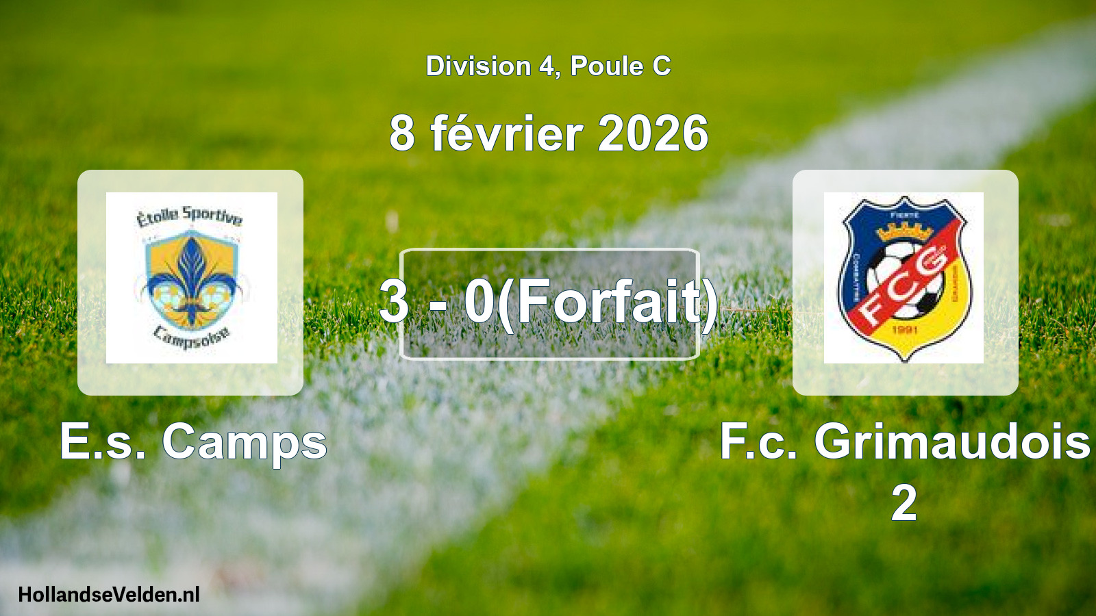 Match joué: E.s. Camps - F.c. Grimaudois 2 3 - 0(Forfait) (8 février 2026)