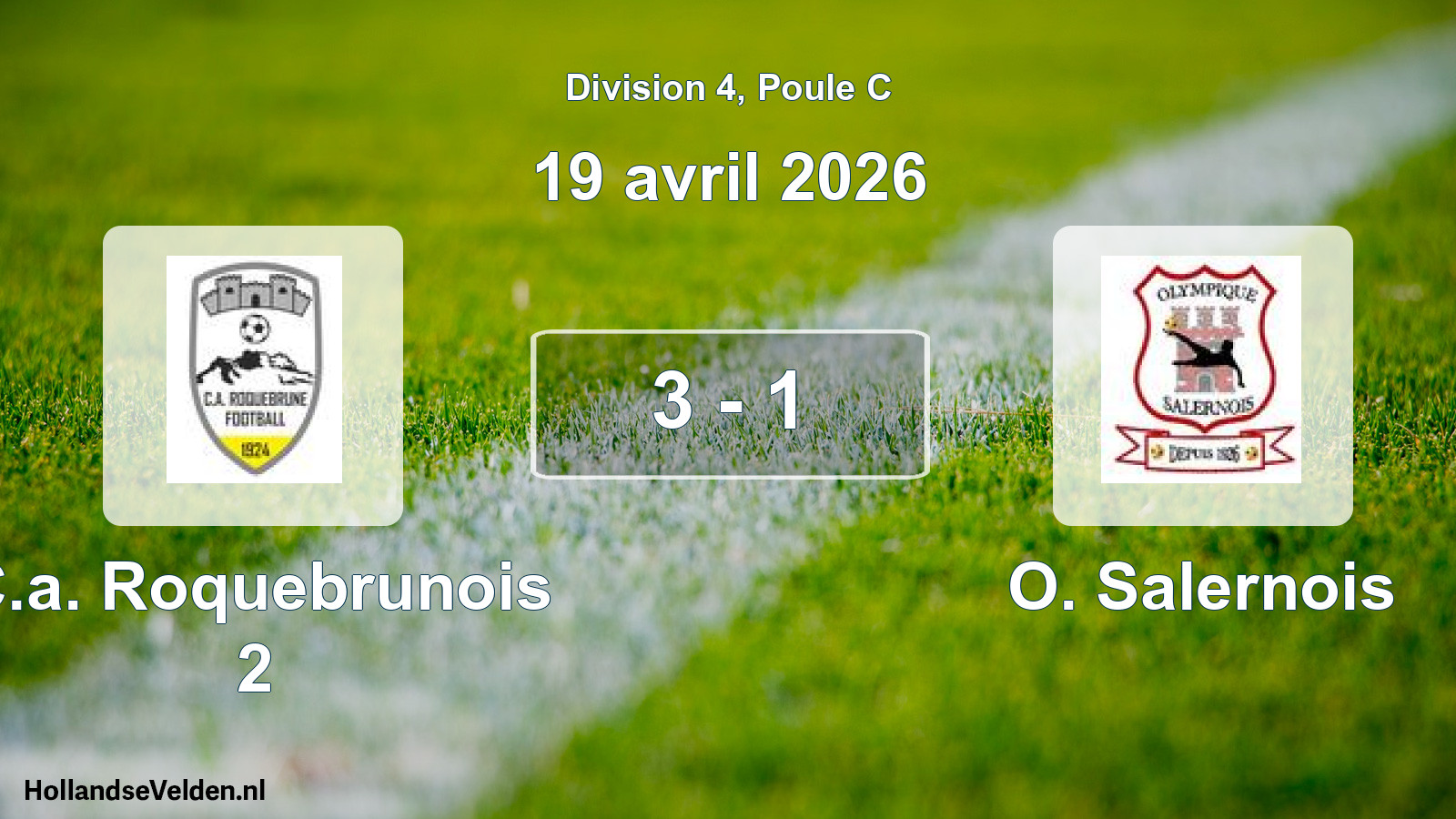 Match joué: C.a. Roquebrunois 2 - O. Salernois 3 - 1 (19 avril 2026)