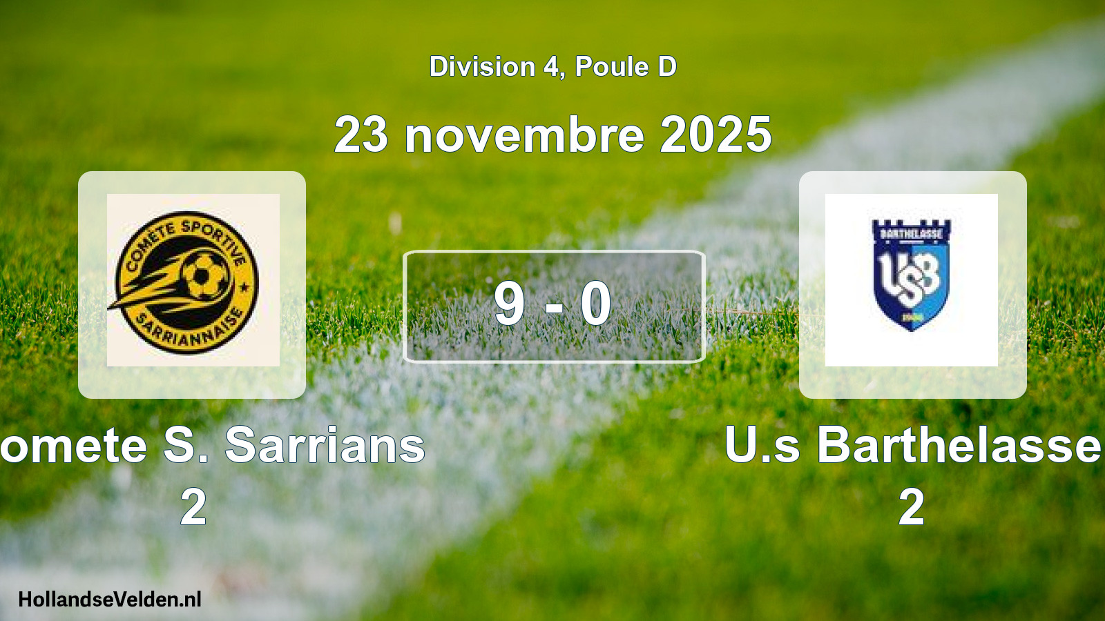 Match joué: Comete S. Sarrians 2 - U.s Barthelasse 2 9 - 0 (23 novembre 2025)