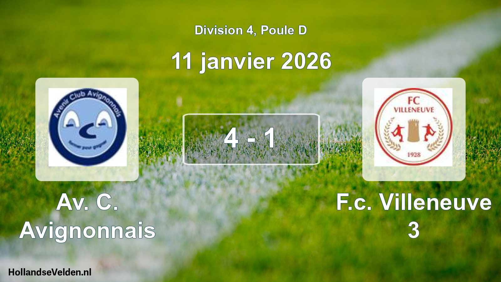 Match joué: Av. C. Avignonnais - F.c. Villeneuve 3 4 - 1 (11 janvier 2026)