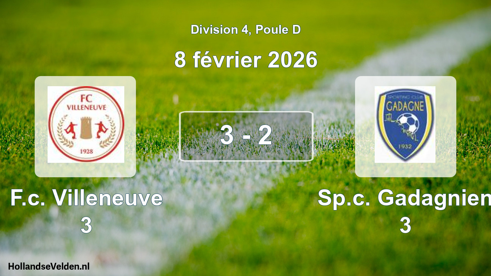 Match joué: F.c. Villeneuve 3 - Sp.c. Gadagnien 3 3 - 2 (8 février 2026)