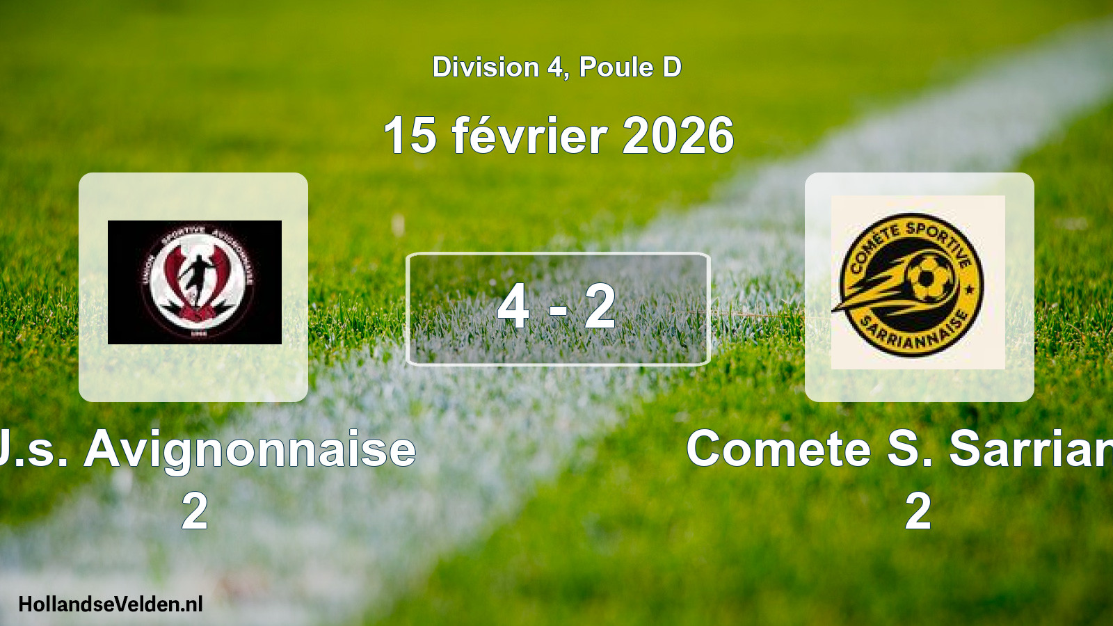 Total number of matches played: U.s. Avignonnaise 2 - Comete S. Sarrians 2 4 - 2 (15 February 2026)