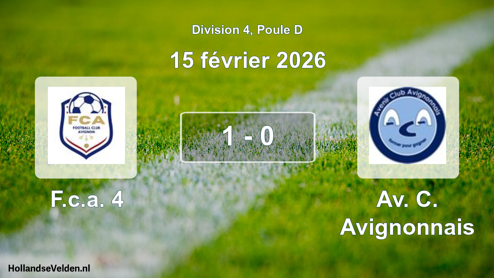 Match joué: F.c.a. 4 - Av. C. Avignonnais 1 - 0 (15 février 2026)