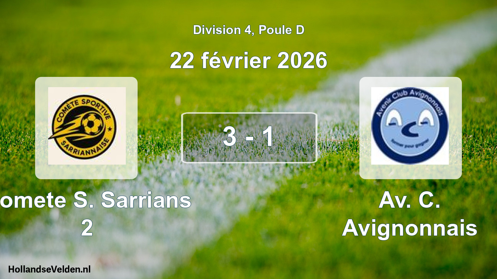 Gespeelde wedstrijd: Comete S. Sarrians 2 - Av. C. Avignonnais 3 - 1 (22 februari 2026)