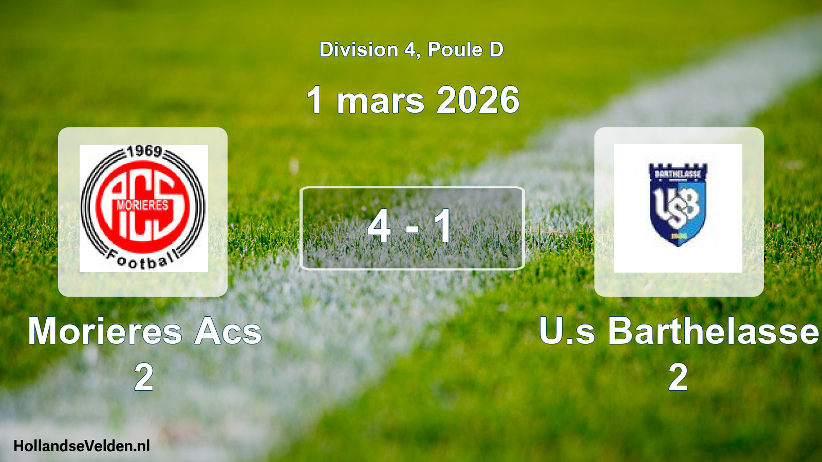 Match joué: Morieres Acs 2 - U.s Barthelasse 2 4 - 1 (1 mars 2026)