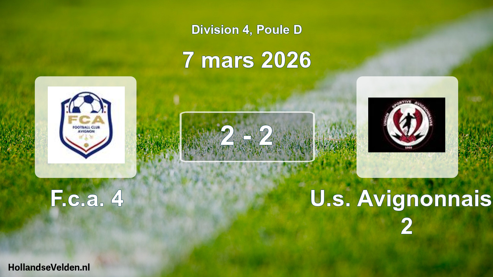 Match joué: F.c.a. 4 - U.s. Avignonnaise 2 2 - 2 (7 mars 2026)