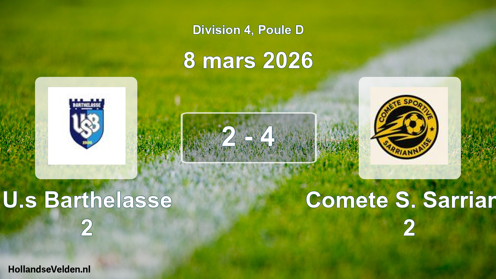 Match joué: U.s Barthelasse 2 - Comete S. Sarrians 2 2 - 4 (8 mars 2026)