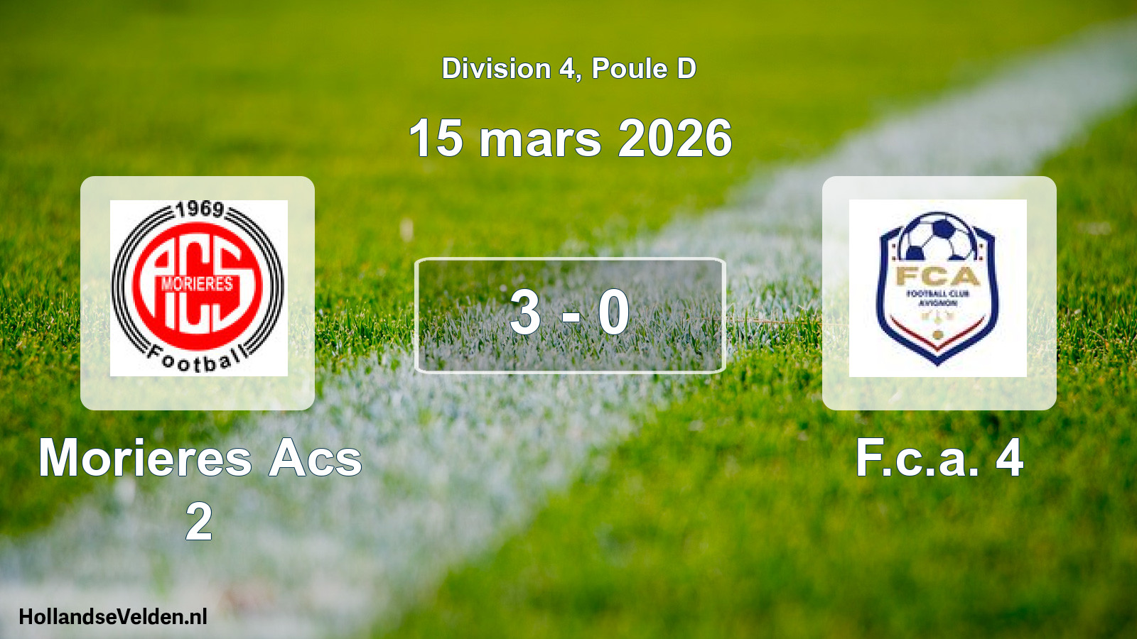 Match joué: Morieres Acs 2 - F.c.a. 4 3 - 0 (15 mars 2026)