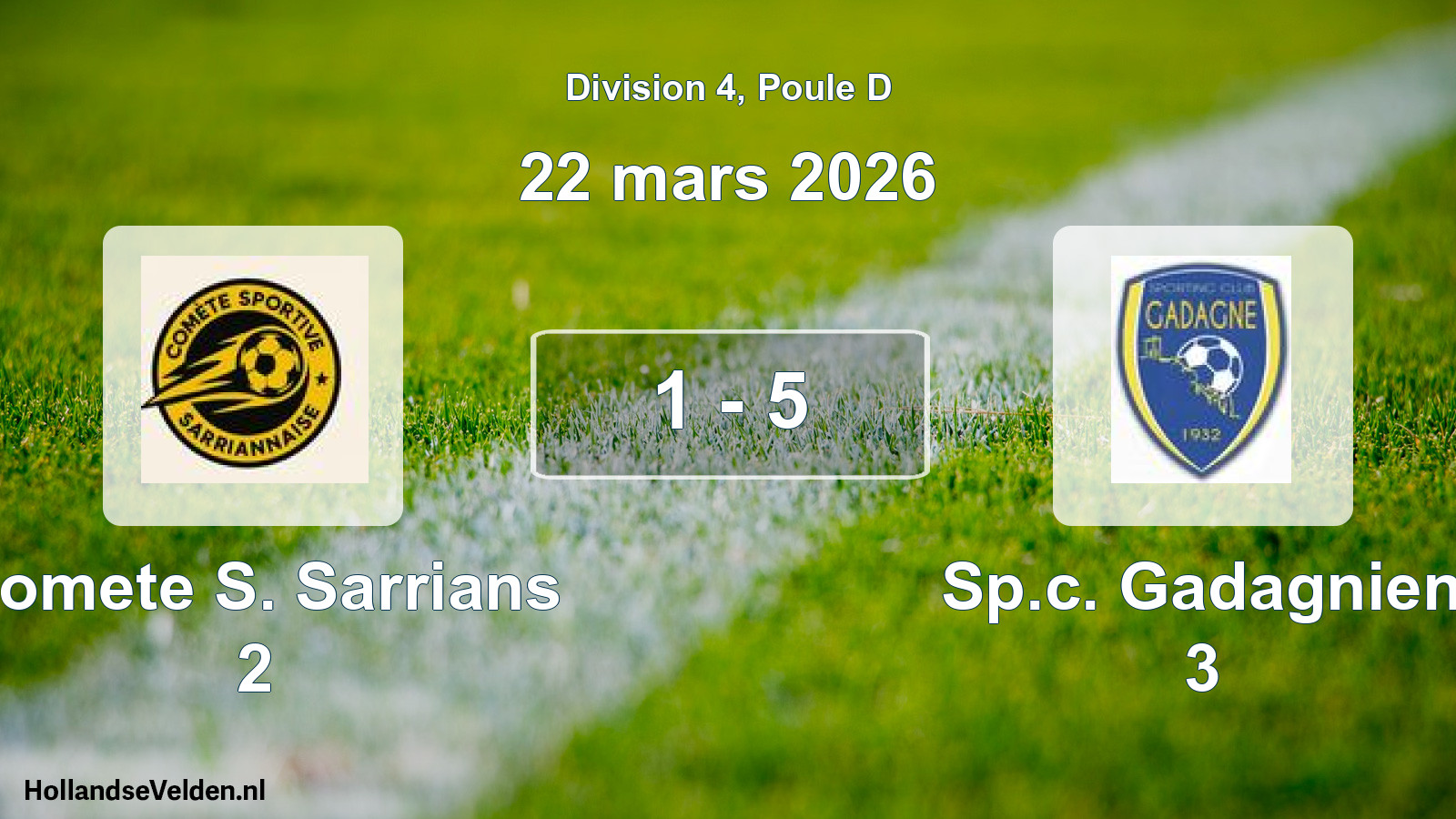 Total number of matches played: Comete S. Sarrians 2 - Sp.c. Gadagnien 3 1 - 5 (22 March 2026)