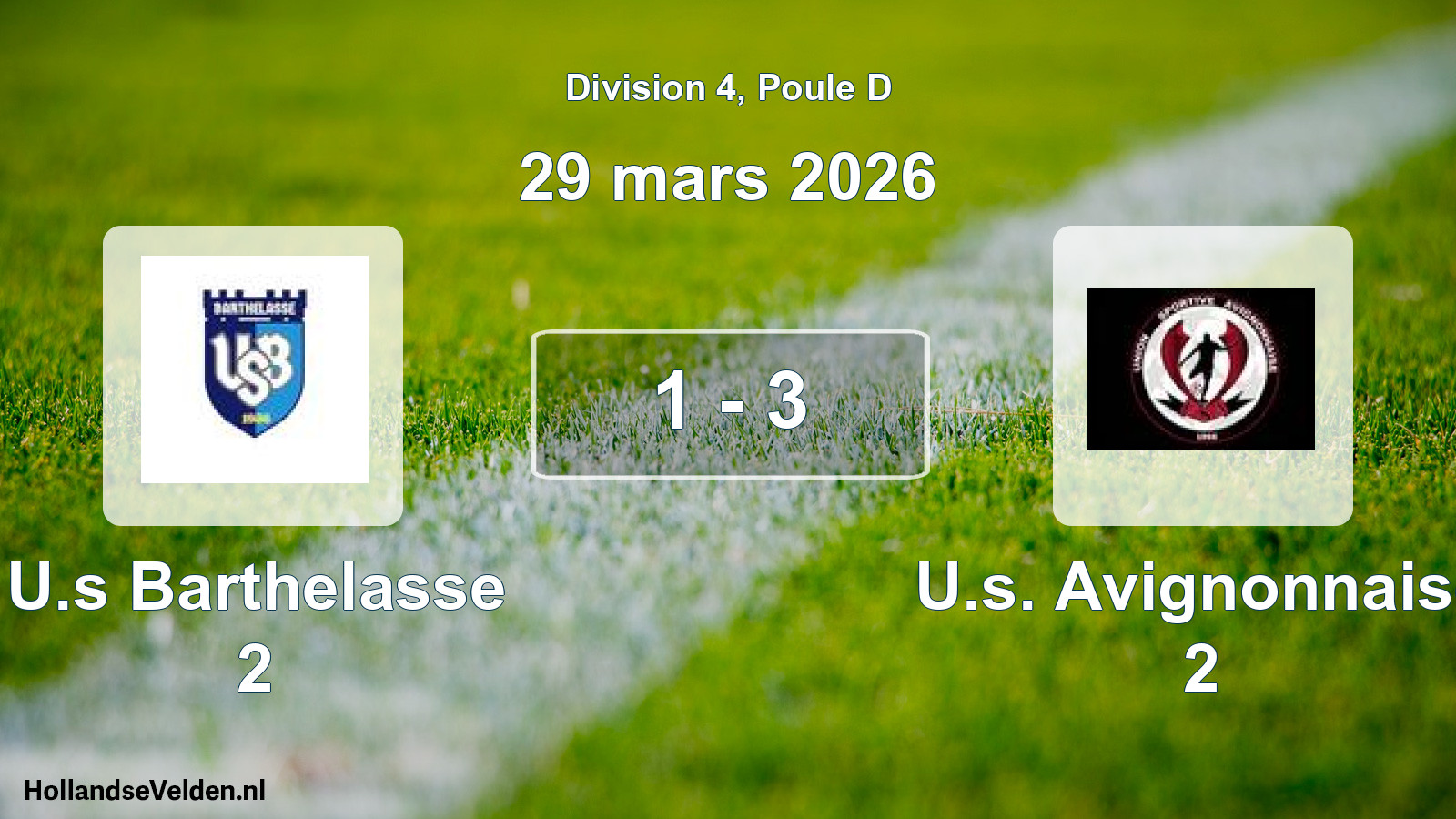 Match joué: U.s Barthelasse 2 - U.s. Avignonnaise 2 1 - 3 (29 mars 2026)