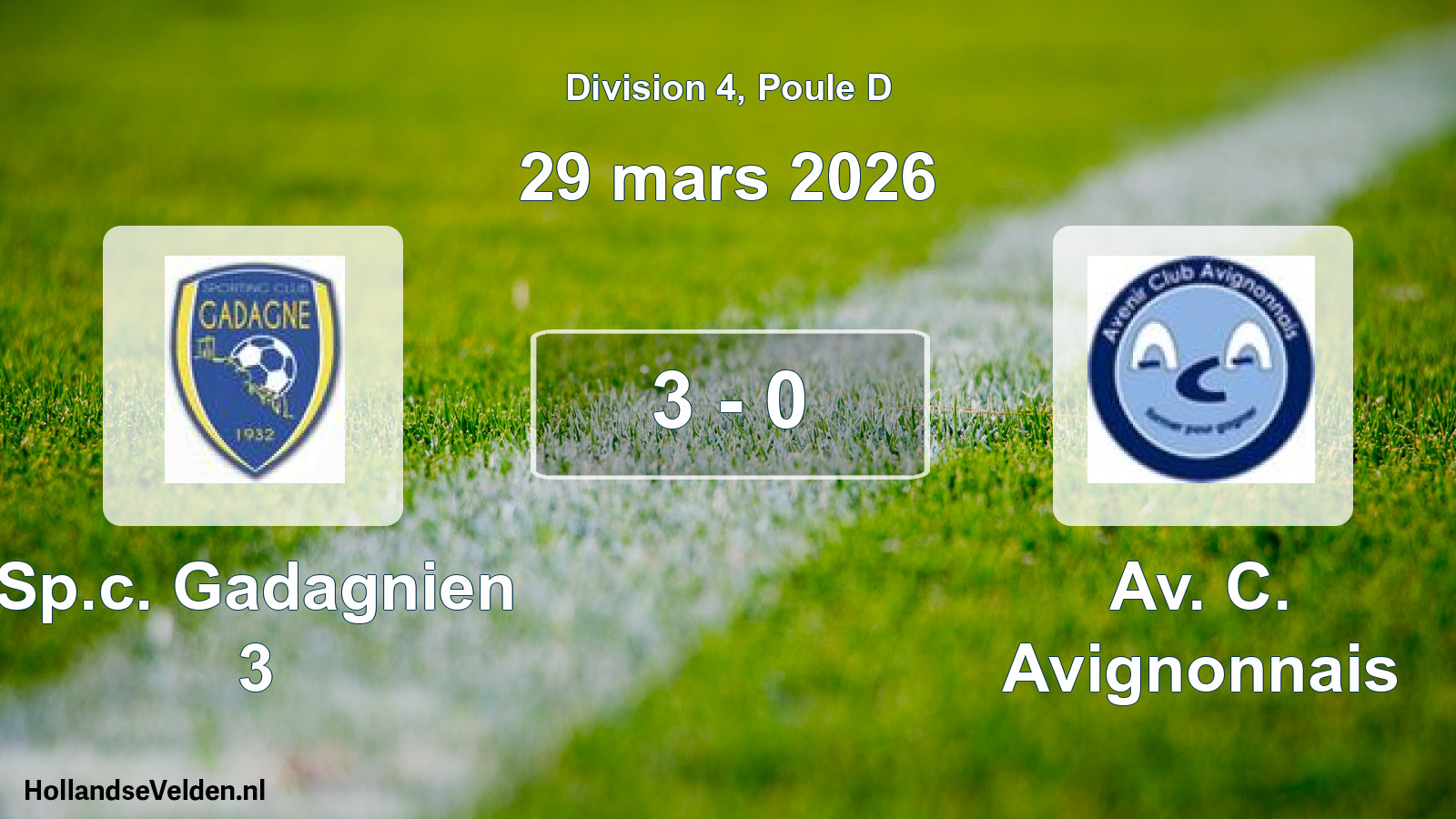 Gespeelde wedstrijd: Sp.c. Gadagnien 3 - Av. C. Avignonnais 3 - 0 (29 maart 2026)