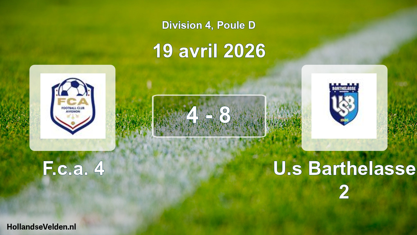 Match joué: F.c.a. 4 - U.s Barthelasse 2 4 - 8 (19 avril 2026)
