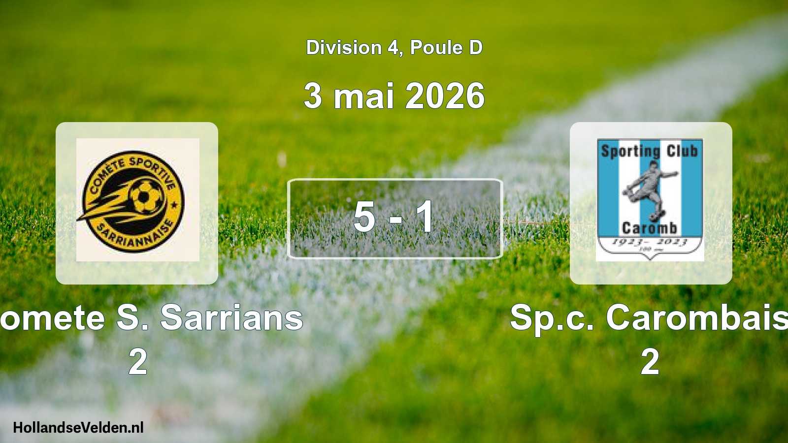Match joué: Comete S. Sarrians 2 - Sp.c. Carombais 2 5 - 1 (3 mai 2026)