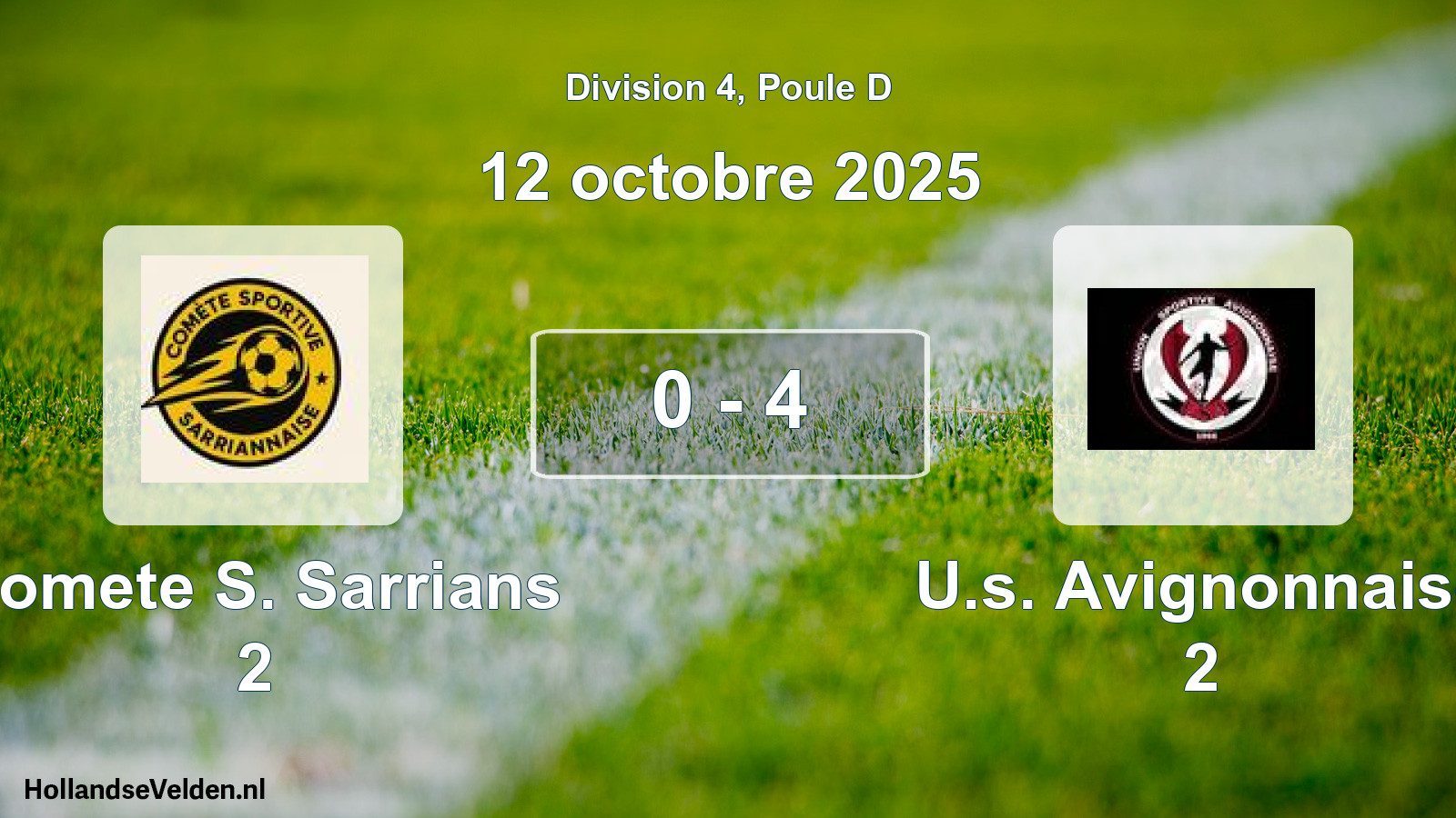 Match joué: Comete S. Sarrians 2 - U.s. Avignonnaise 2 0 - 4 (12 octobre 2025)