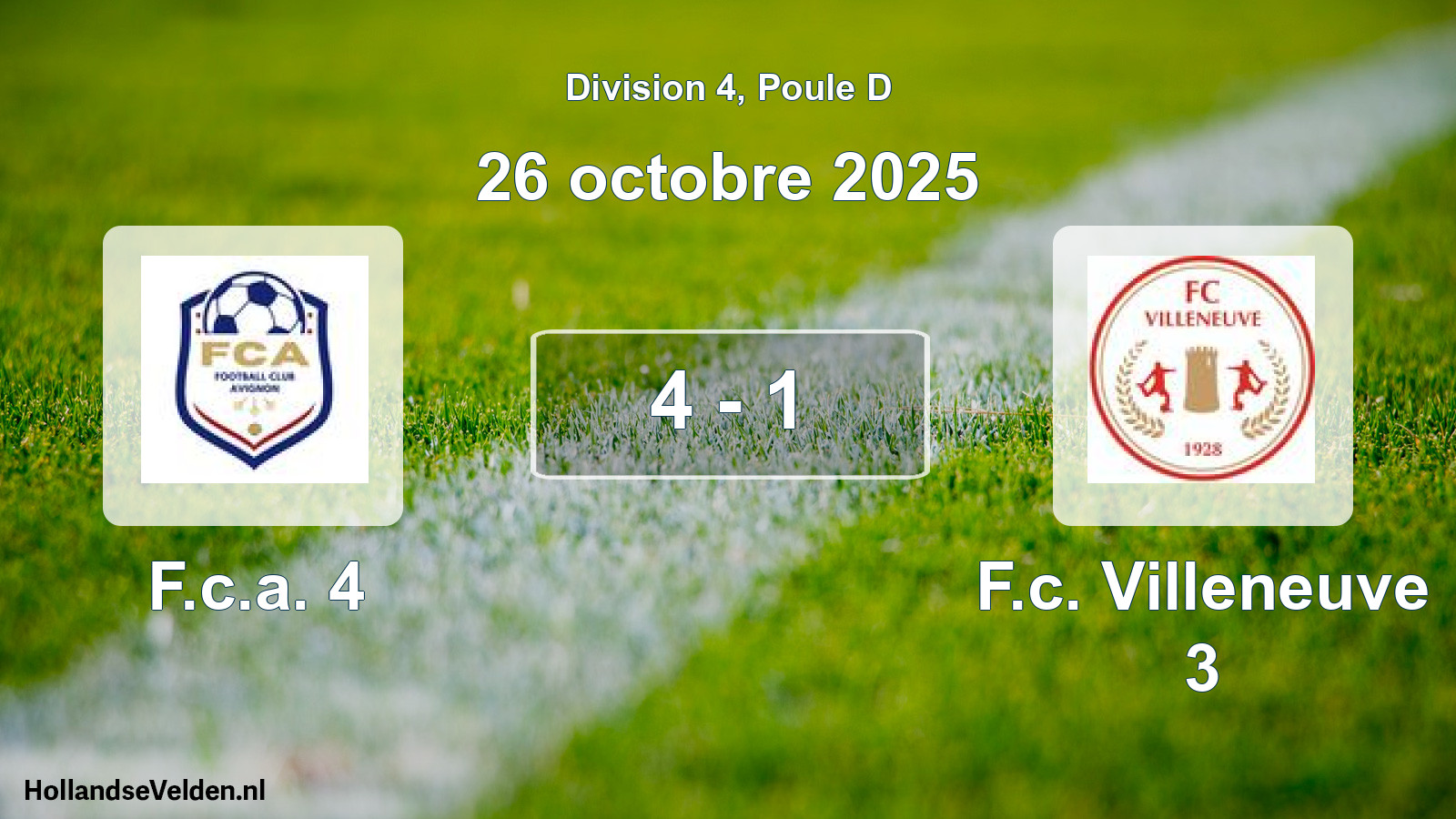 Match joué: F.c.a. 4 - F.c. Villeneuve 3 4 - 1 (26 octobre 2025)