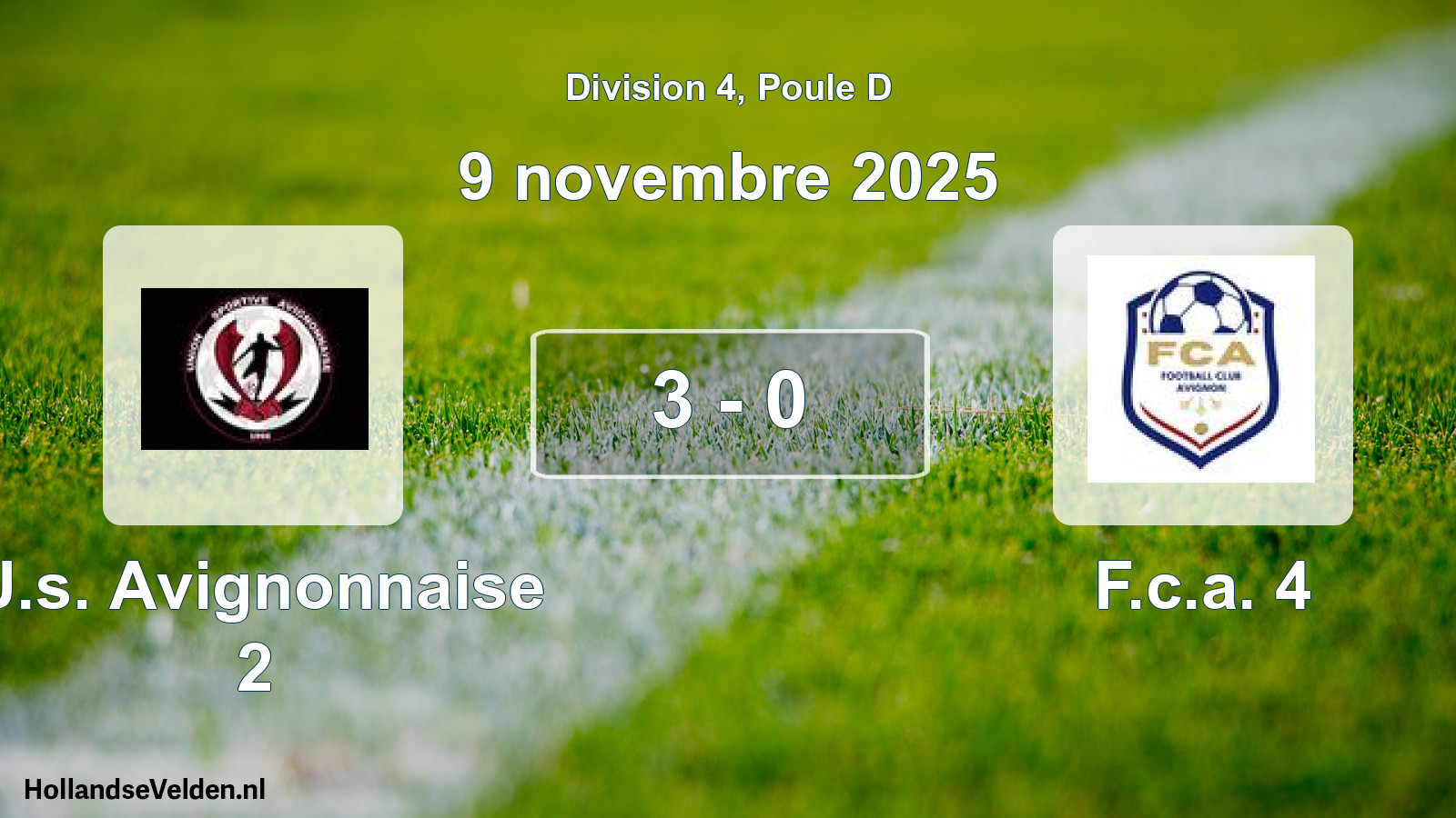 Match joué: U.s. Avignonnaise 2 - F.c.a. 4 3 - 0 (9 novembre 2025)