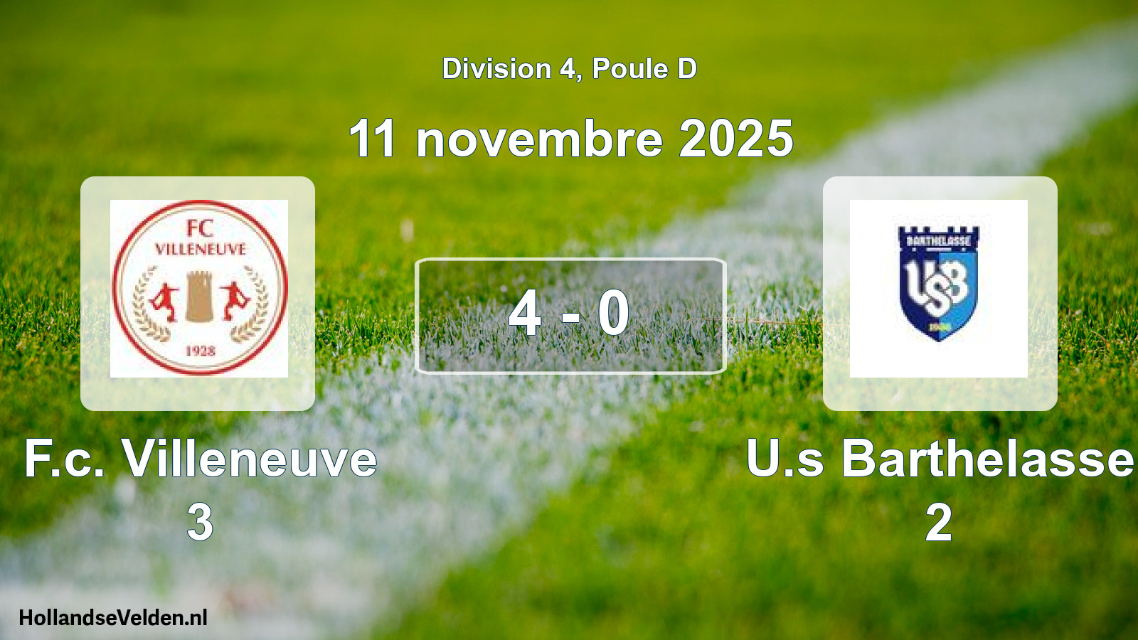Match joué: F.c. Villeneuve 3 - U.s Barthelasse 2 4 - 0 (11 novembre 2025)