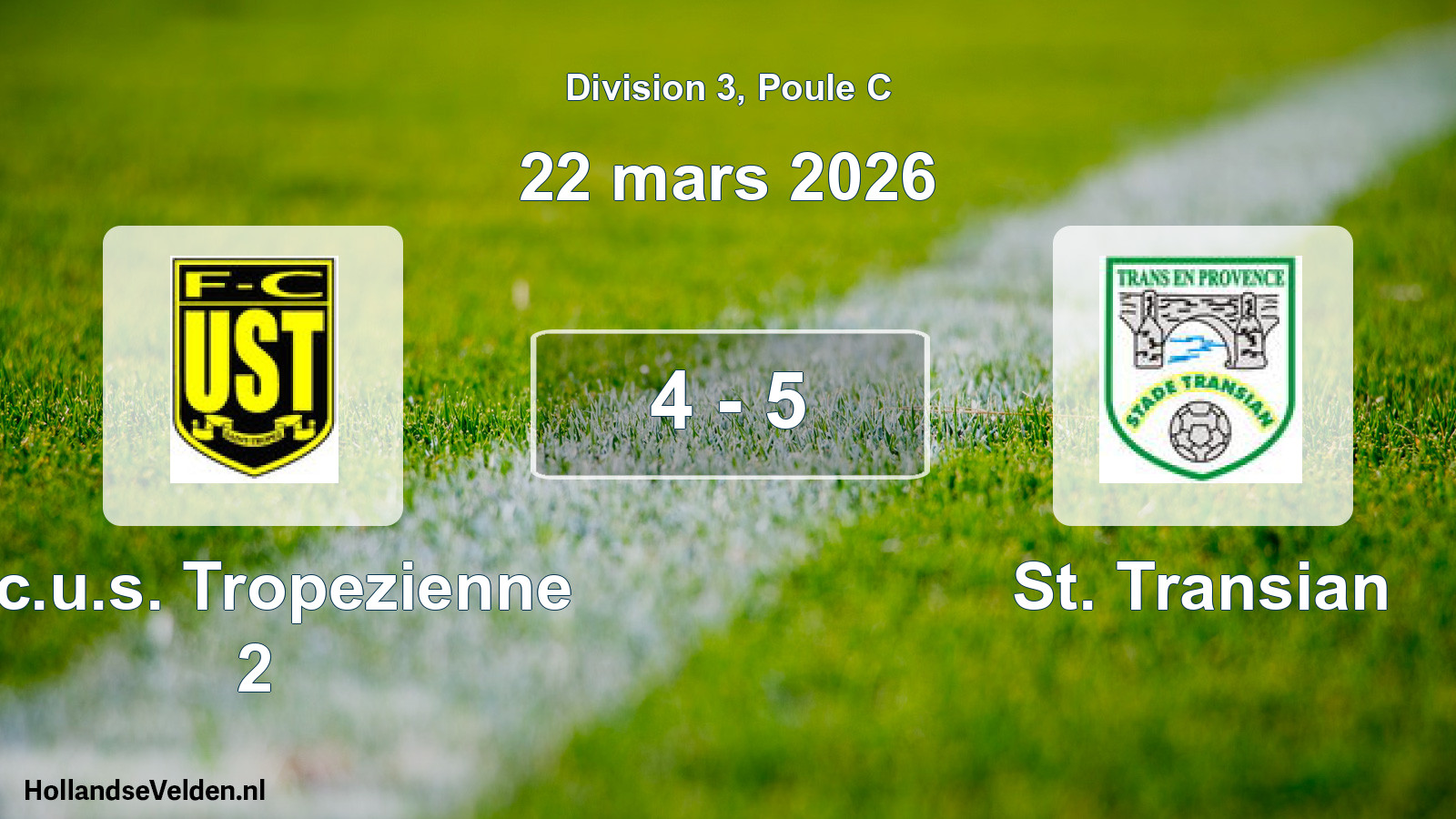 Match joué: F.c.u.s. Tropezienne 2 - St. Transian 4 - 5 (22 mars 2026)