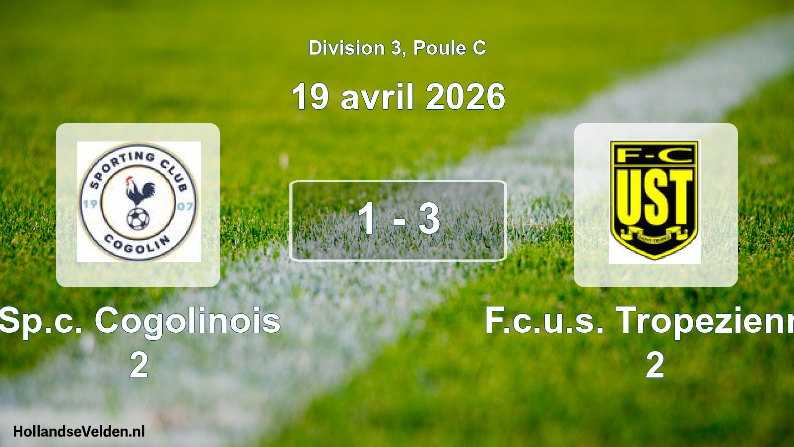 Match joué: Sp.c. Cogolinois 2 - F.c.u.s. Tropezienne 2 1 - 3 (19 avril 2026)