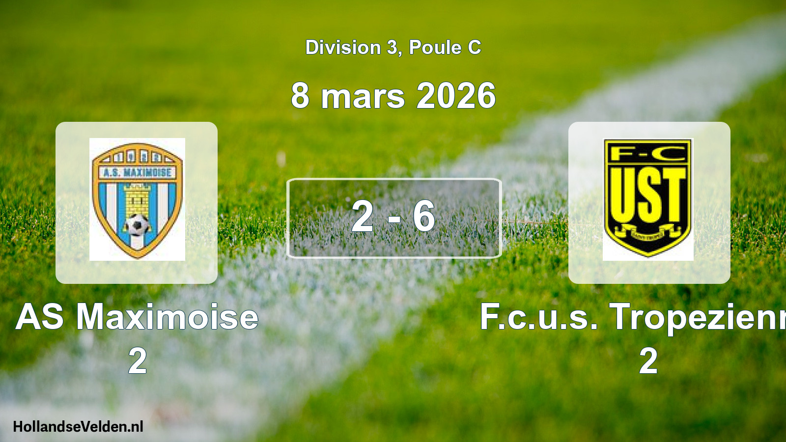 Match joué: AS Maximoise 2 - F.c.u.s. Tropezienne 2 2 - 6 (8 mars 2026)