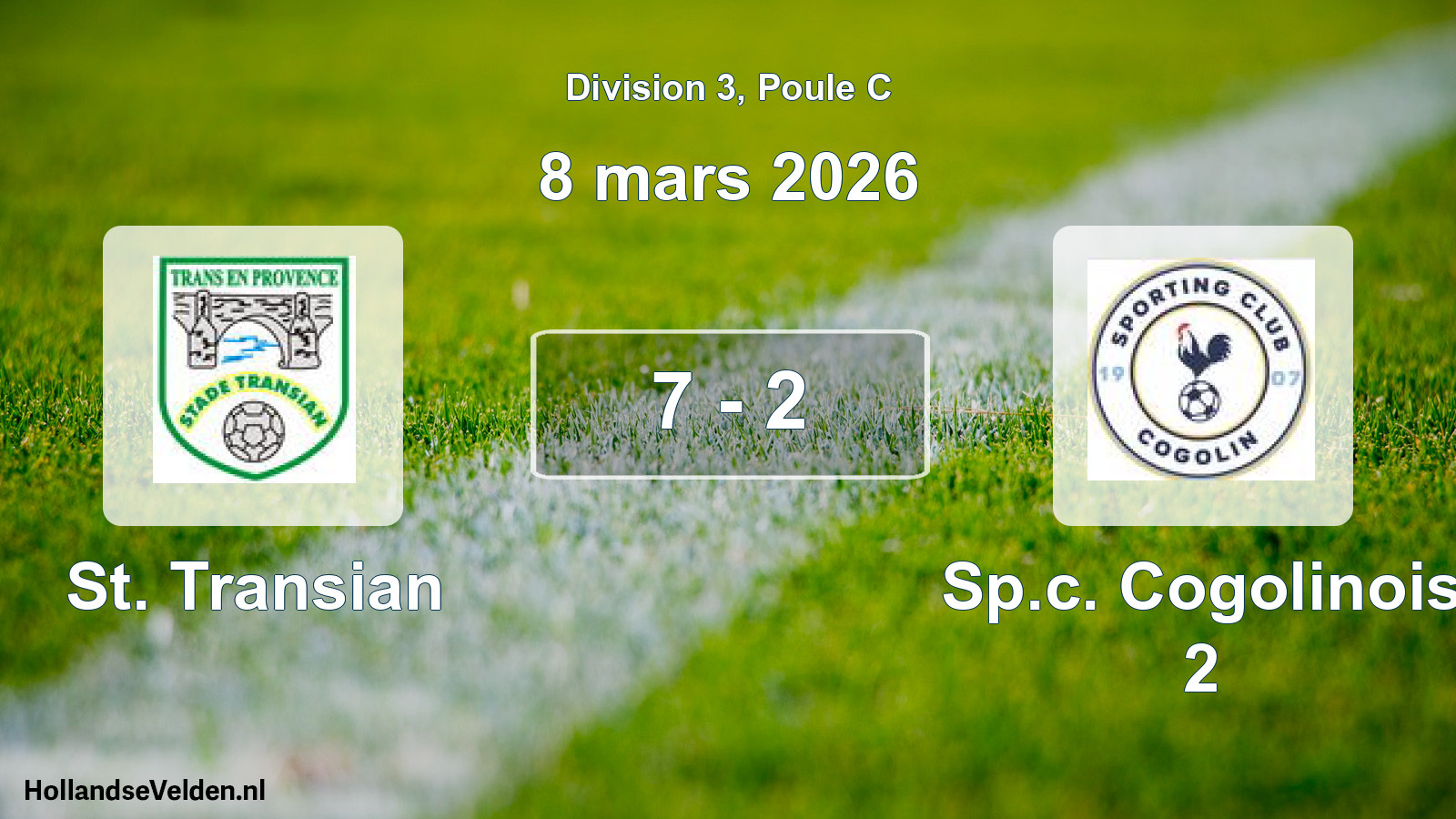 Match joué: St. Transian - Sp.c. Cogolinois 2 7 - 2 (8 mars 2026)