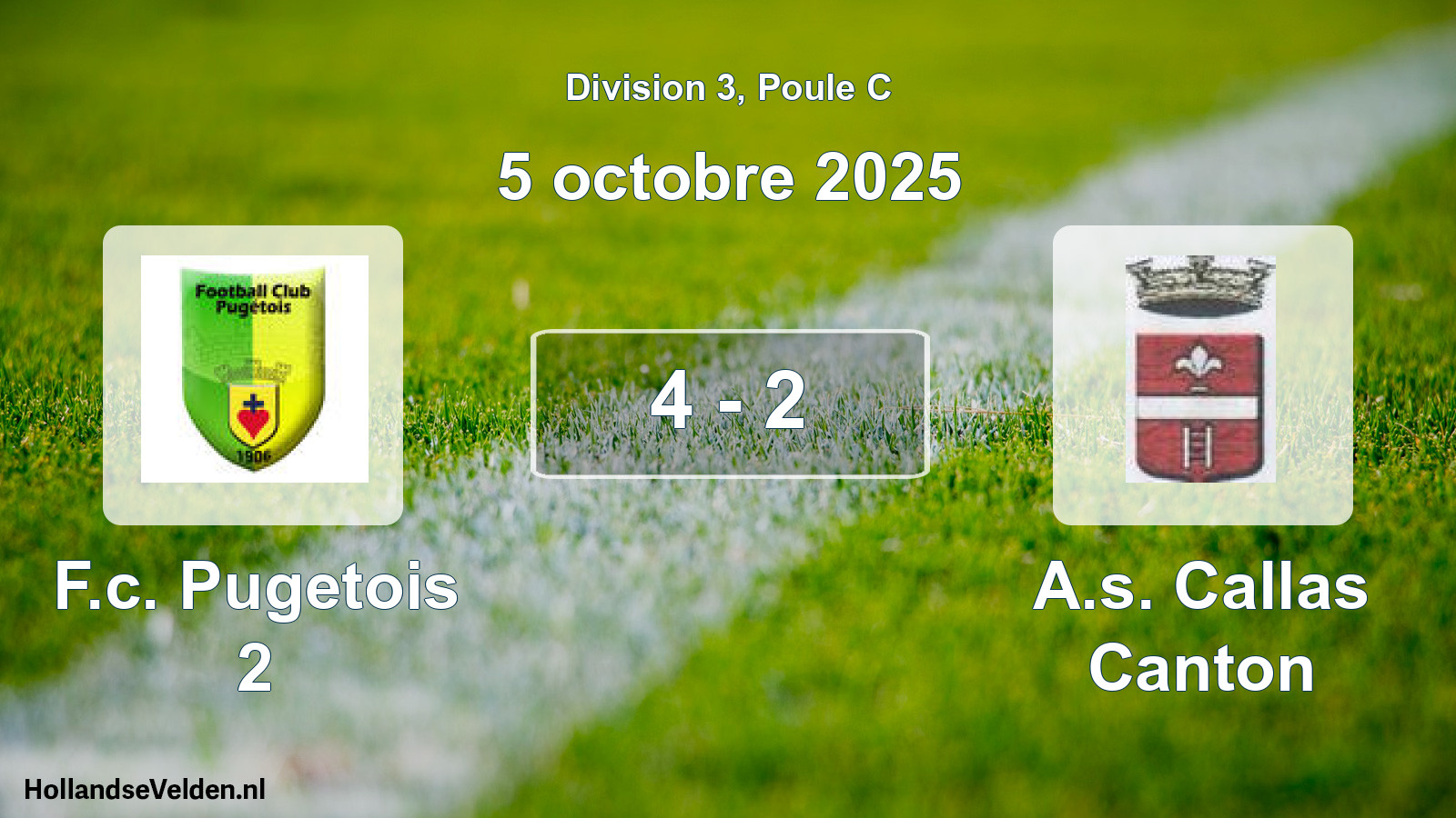 Match joué: F.c. Pugetois 2 - A.s. Callas Canton 4 - 2 (5 octobre 2025)
