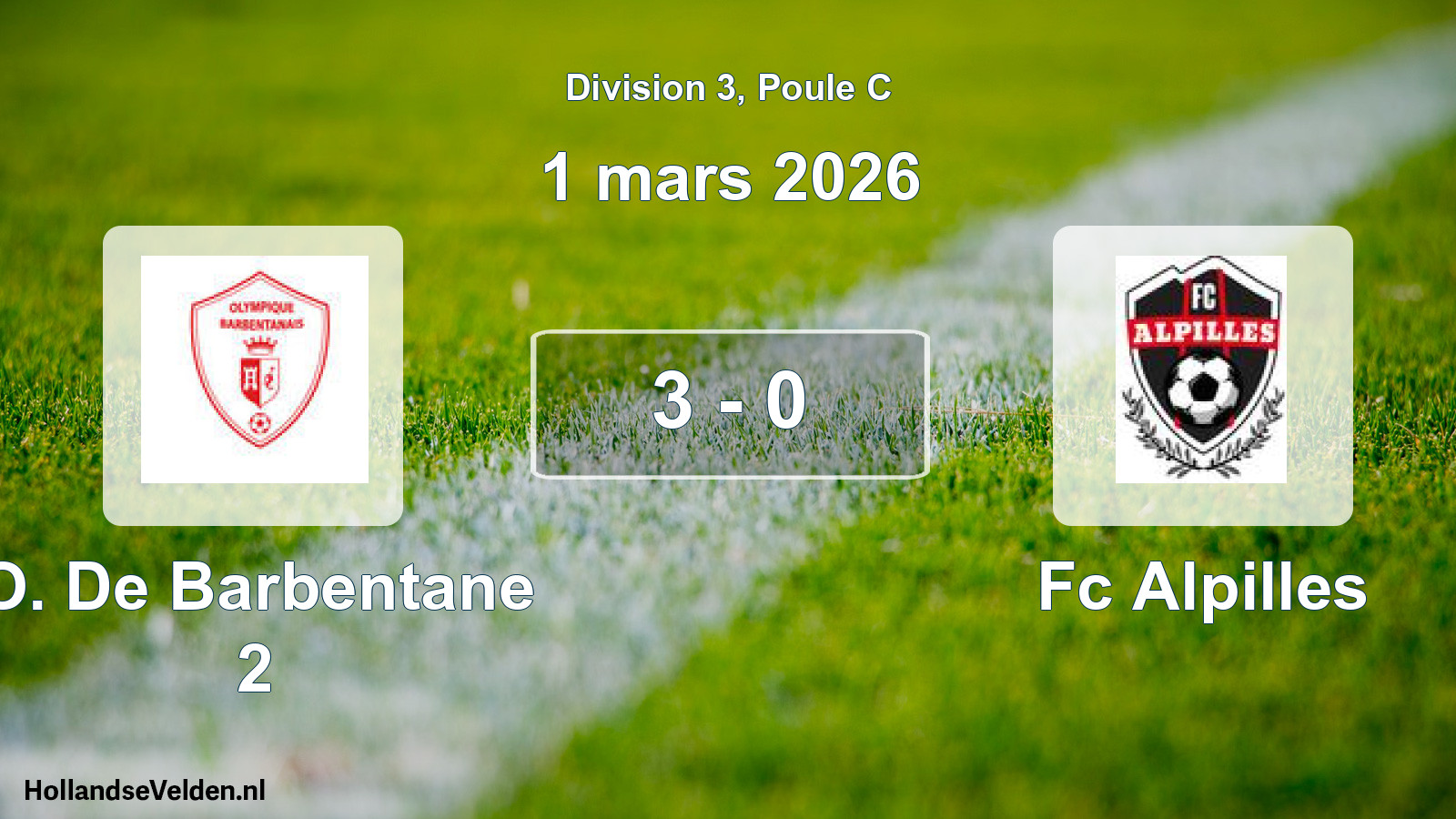 Total number of matches played: O. De Barbentane 2 - Fc Alpilles 3 - 0 (1 March 2026)