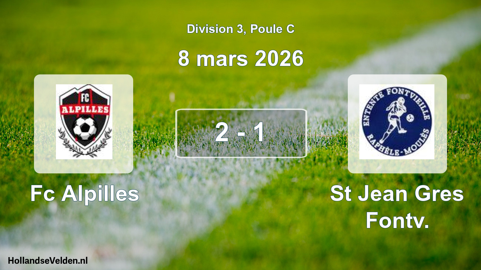 Match joué: Fc Alpilles - St Jean Gres Fontv. 2 - 1 (8 mars 2026)