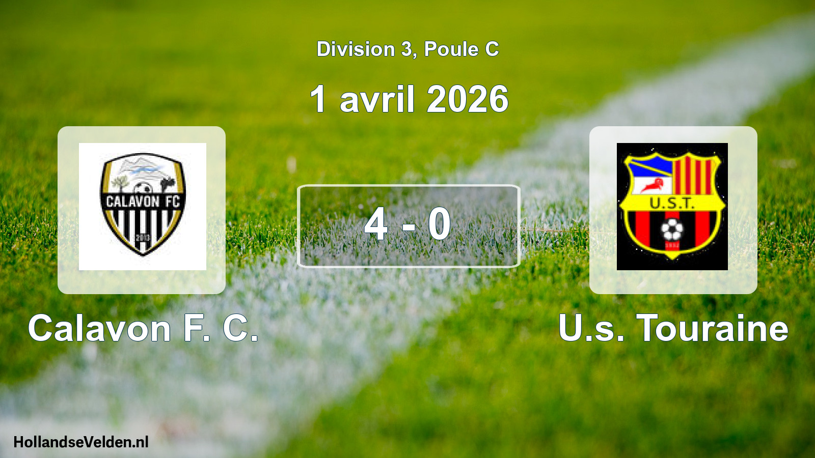 Total number of matches played: Calavon F. C. - U.s. Touraine 4 - 0 (1 April 2026)