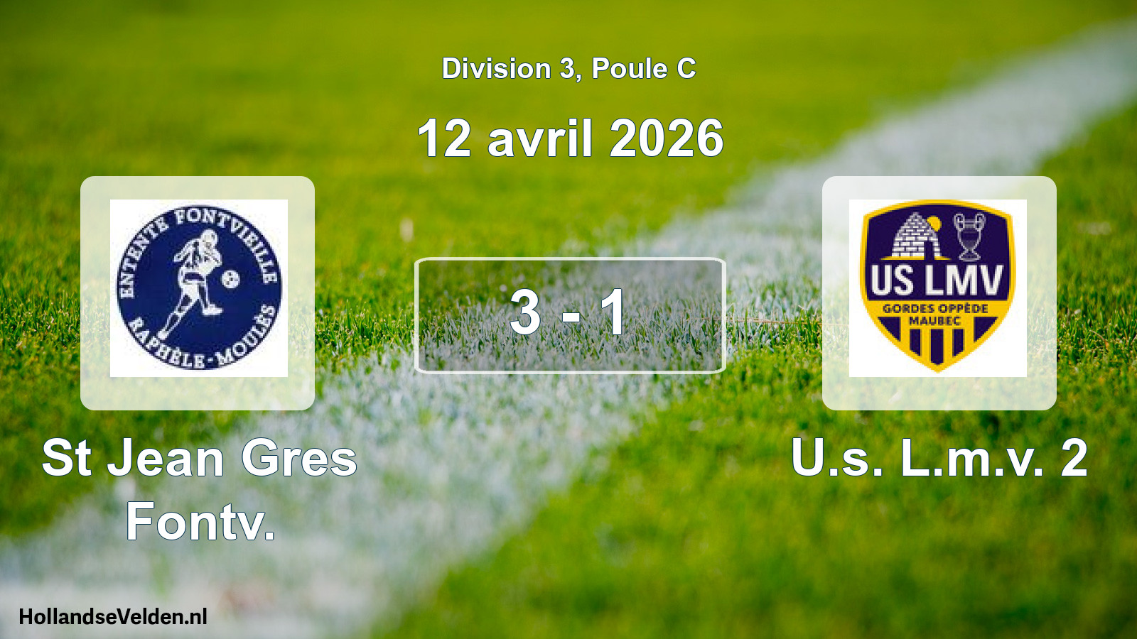 Total number of matches played: St Jean Gres Fontv. - U.s. L.m.v. 2 3 - 1 (12 April 2026)