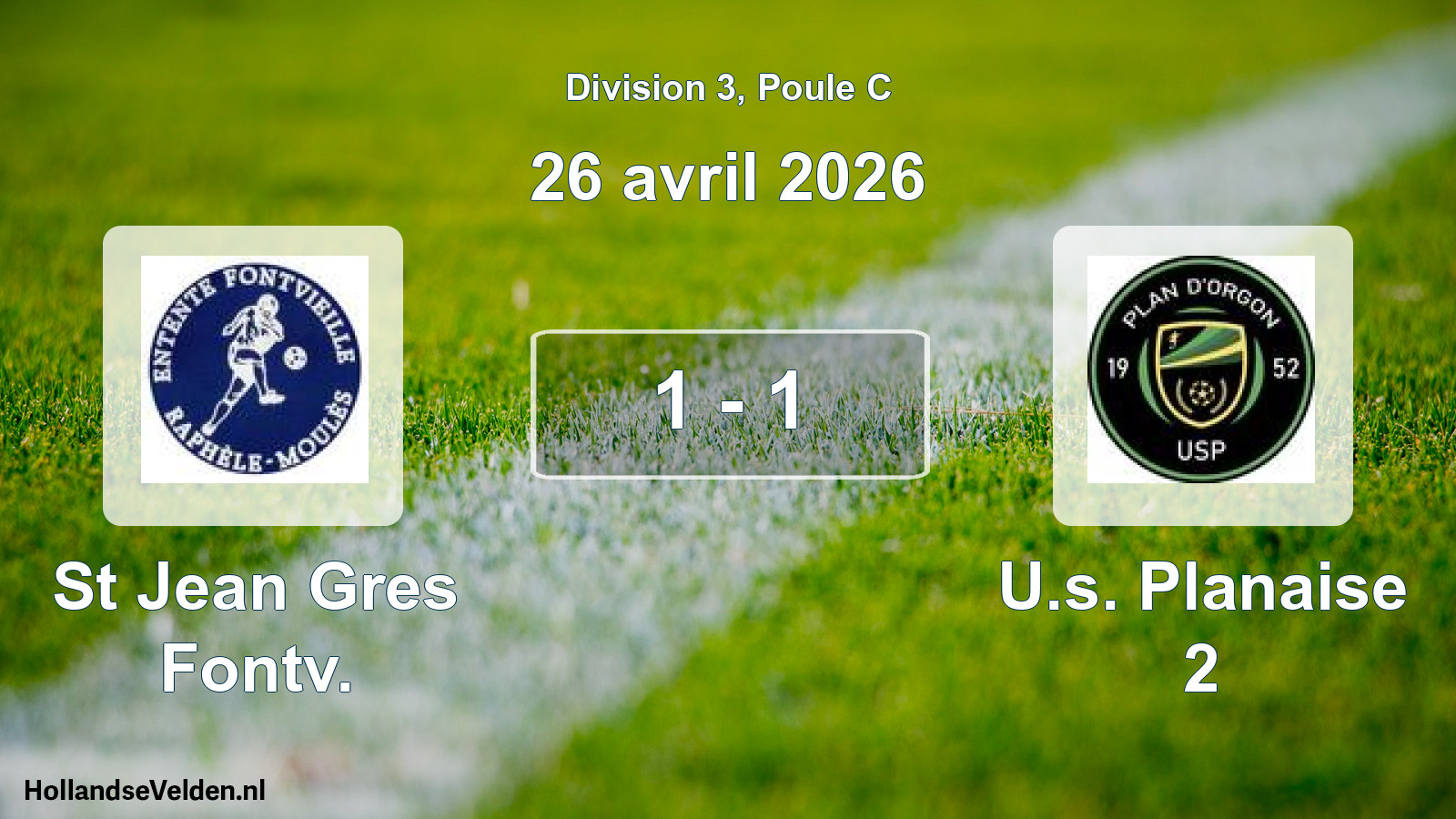 Match joué: St Jean Gres Fontv. - U.s. Planaise 2 1 - 1 (26 avril 2026)