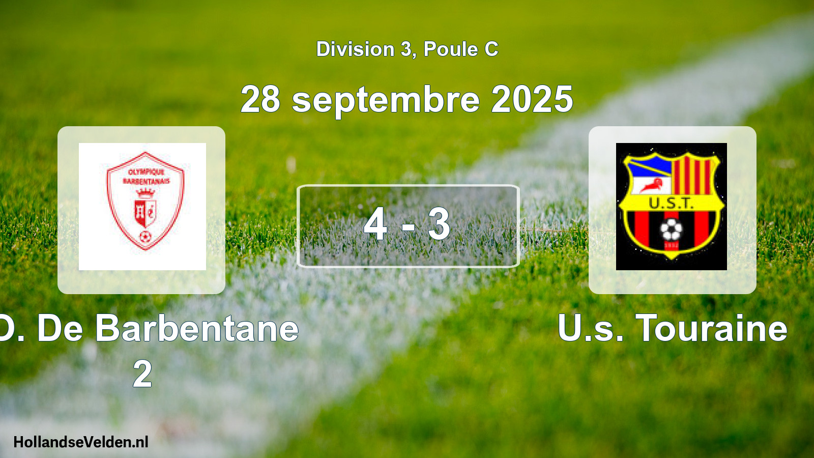 Total number of matches played: O. De Barbentane 2 - U.s. Touraine 4 - 3 (28 September 2025)