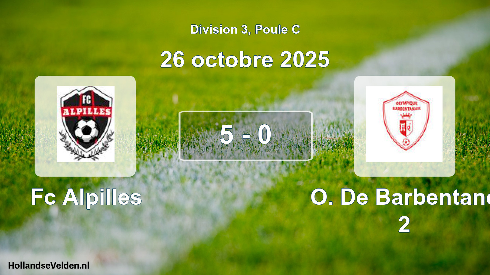 Total number of matches played: Fc Alpilles - O. De Barbentane 2 5 - 0 (26 October 2025)
