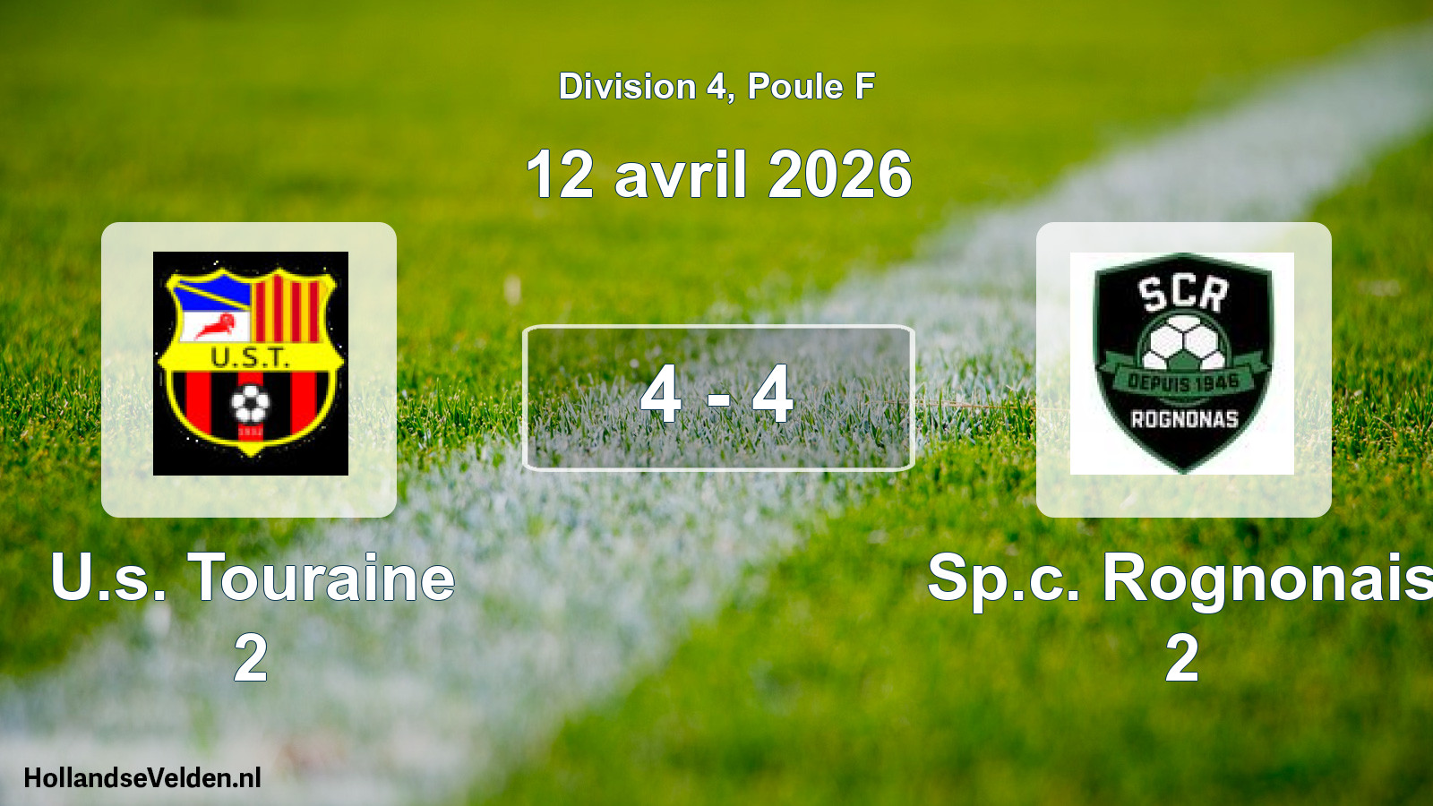 Match joué: U.s. Touraine 2 - Sp.c. Rognonais 2 4 - 4 (12 avril 2026)