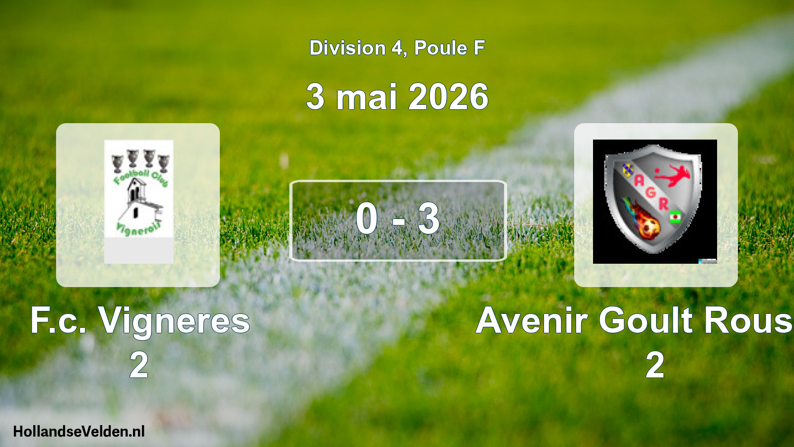 Match joué: F.c. Vigneres 2 - Avenir Goult Roussil 2 0 - 3 (3 mai 2026)