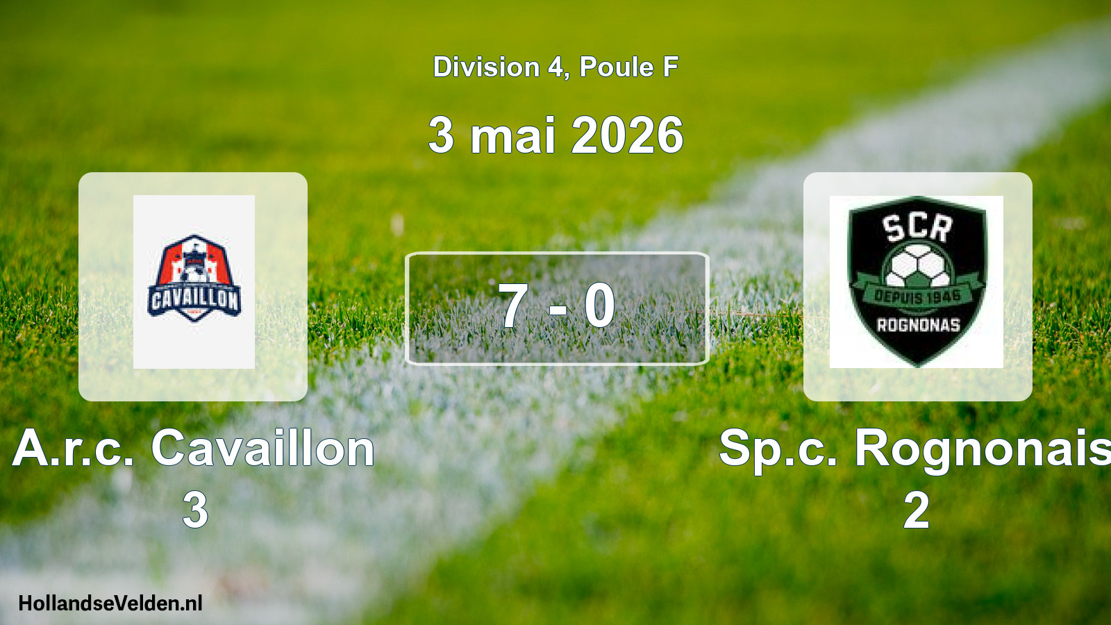 Match joué: A.r.c. Cavaillon 3 - Sp.c. Rognonais 2 7 - 0 (3 mai 2026)