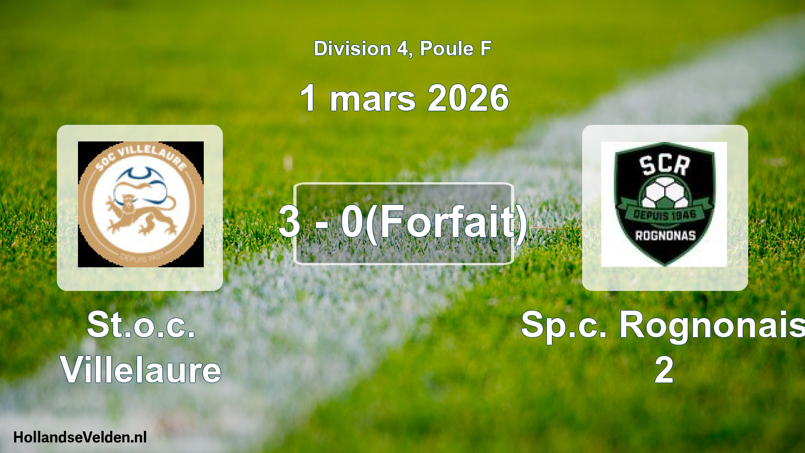 Match joué: St.o.c. Villelaure - Sp.c. Rognonais 2 3 - 0(Forfait) (1 mars 2026)