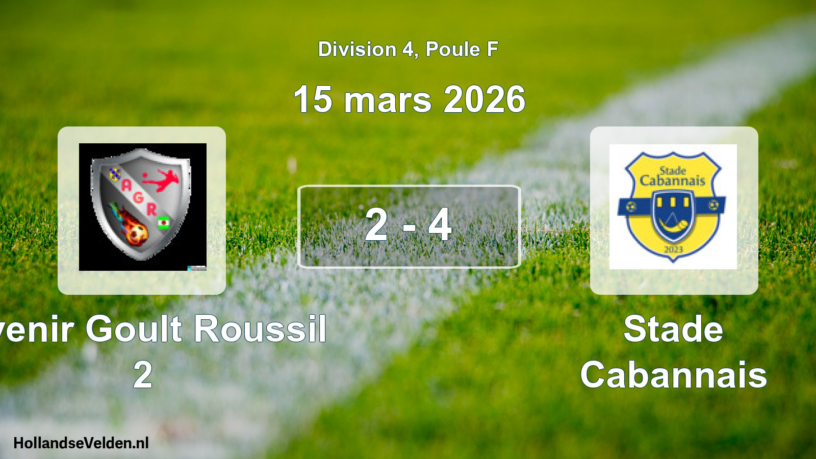 Match joué: Avenir Goult Roussil 2 - Stade Cabannais 2 - 4 (15 mars 2026)