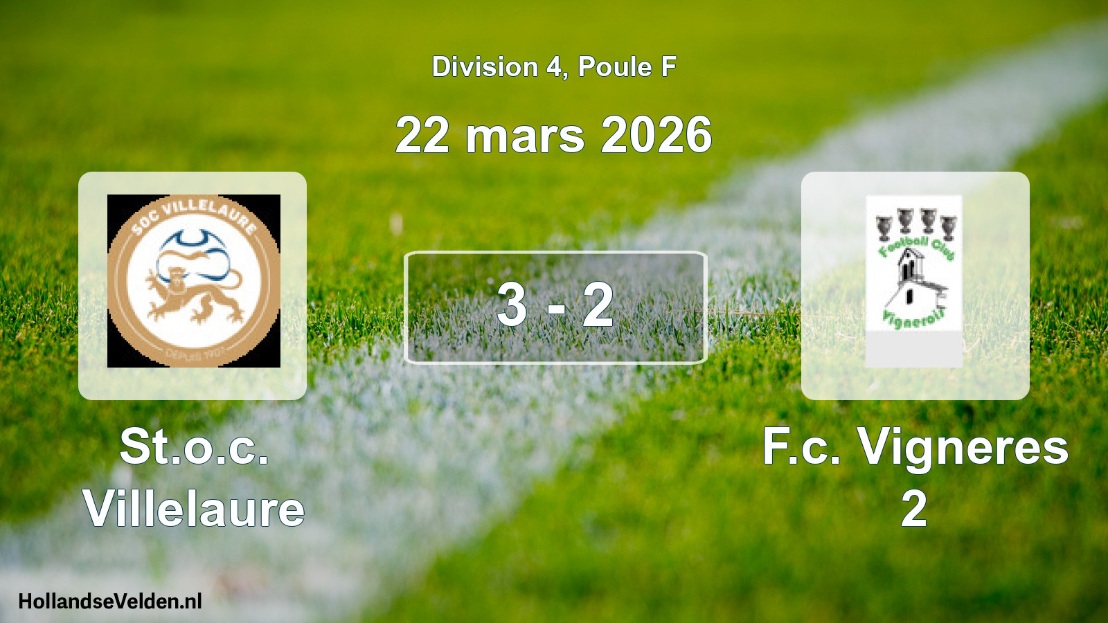Match joué: St.o.c. Villelaure - F.c. Vigneres 2 3 - 2 (22 mars 2026)