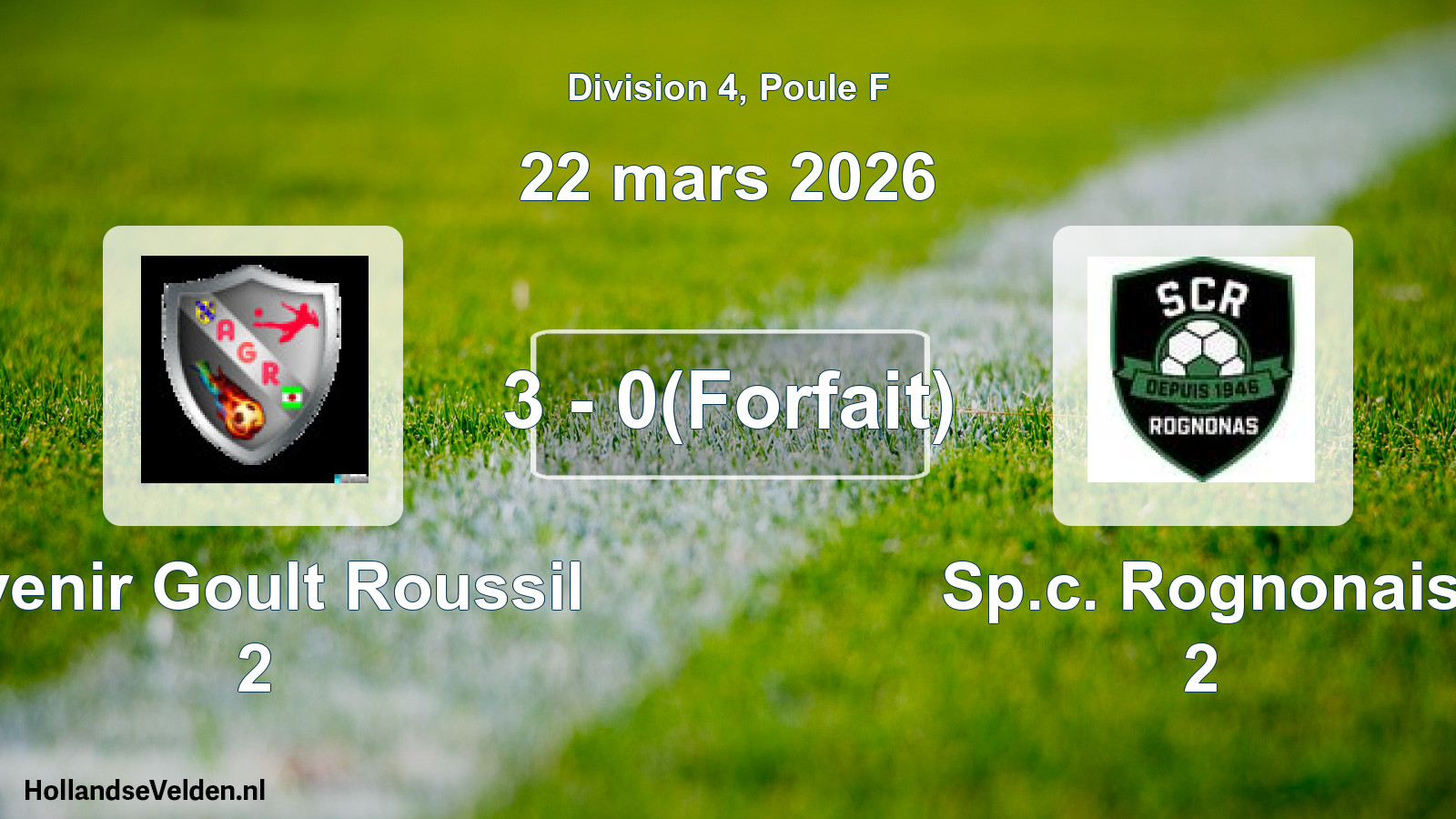Total number of matches played: Avenir Goult Roussil 2 - Sp.c. Rognonais 2 3 - 0(Forfait) (22 March 2026)