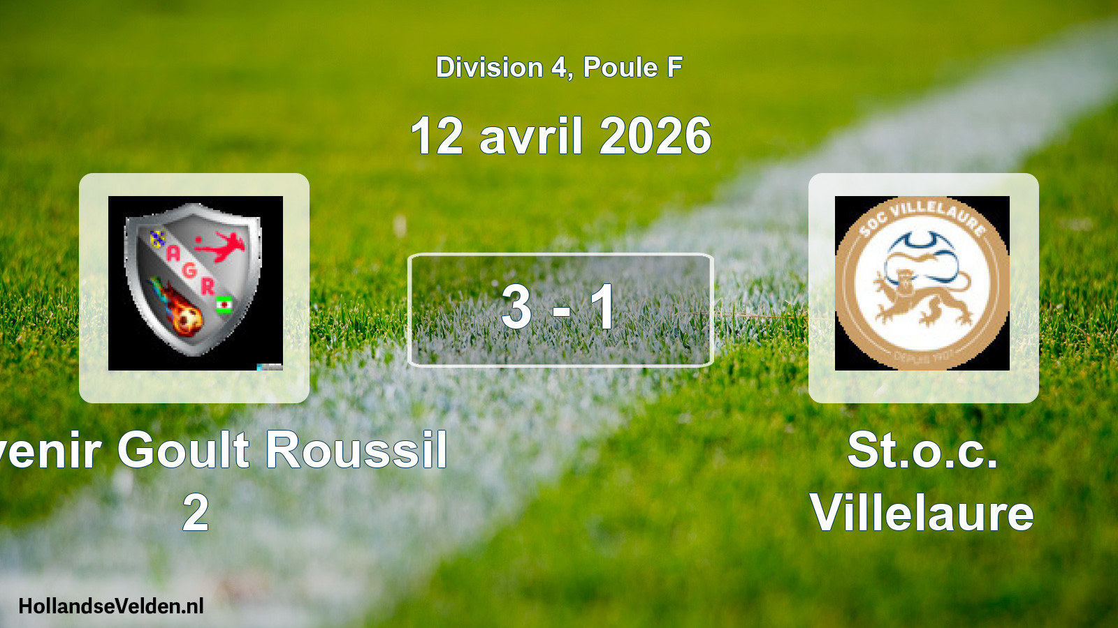 Match joué: Avenir Goult Roussil 2 - St.o.c. Villelaure 3 - 1 (12 avril 2026)
