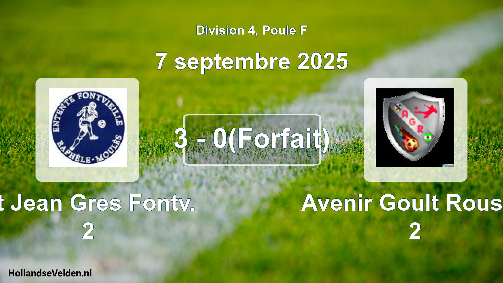 Match joué: St Jean Gres Fontv. 2 - Avenir Goult Roussil 2 3 - 0(Forfait) (7 septembre 2025)