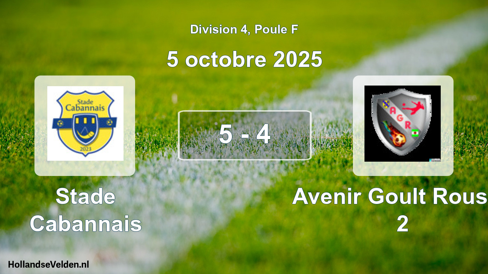 Match joué: Stade Cabannais - Avenir Goult Roussil 2 5 - 4 (5 octobre 2025)