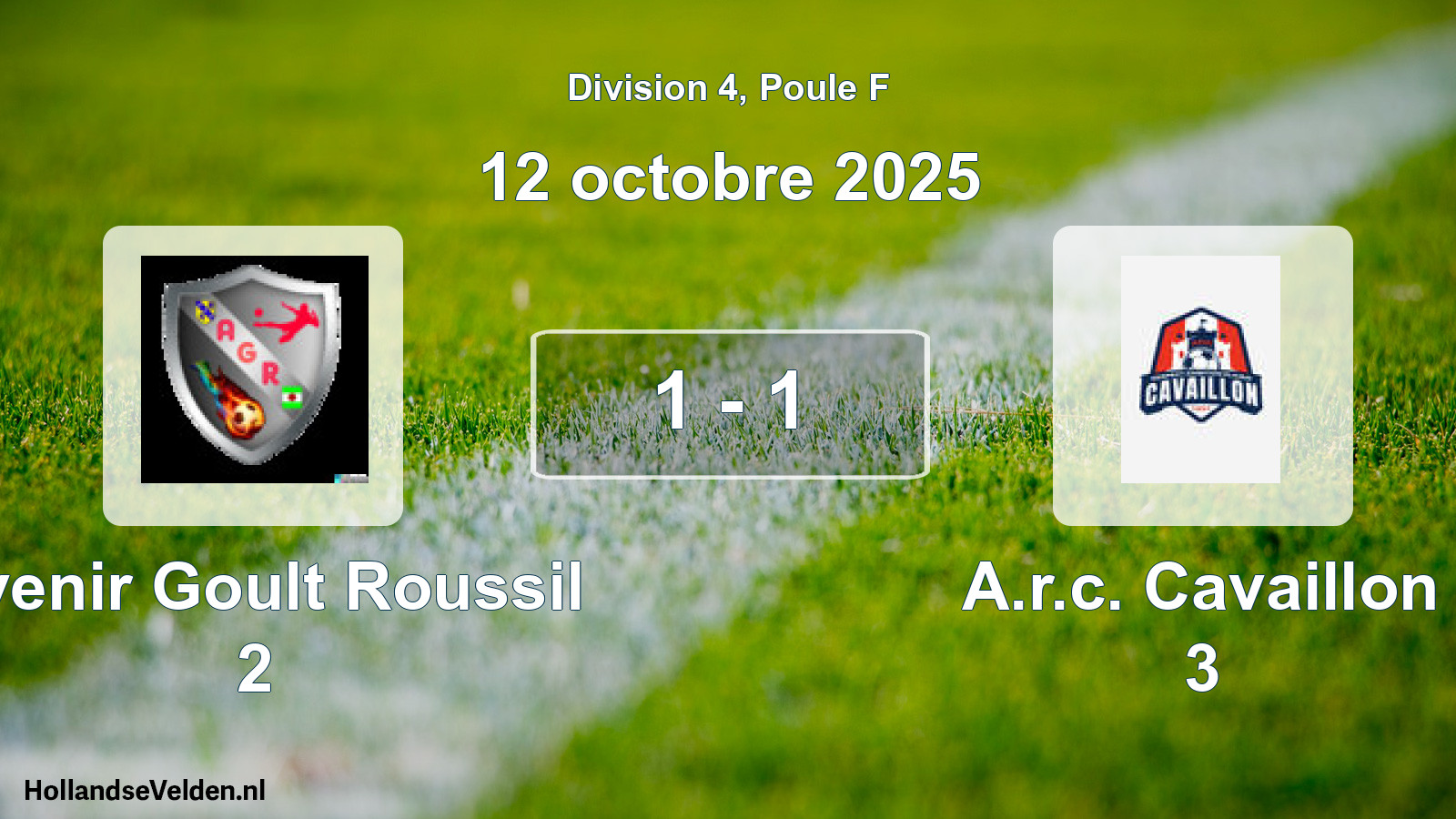 Total number of matches played: Avenir Goult Roussil 2 - A.r.c. Cavaillon 3 1 - 1 (12 October 2025)