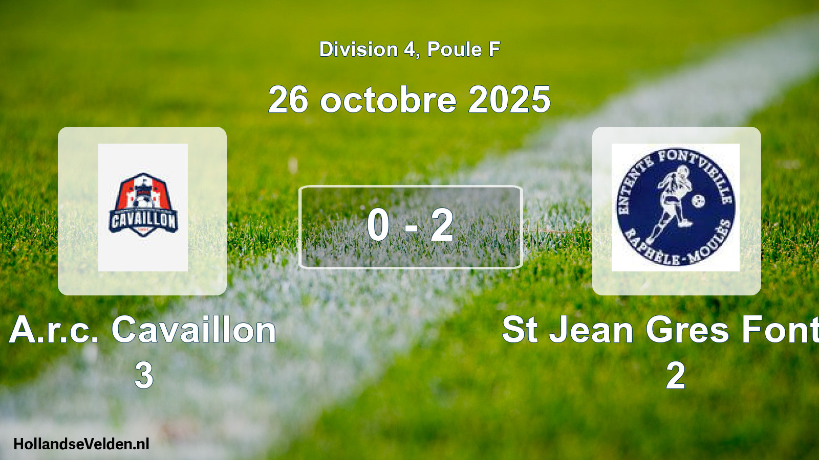 Total number of matches played: A.r.c. Cavaillon 3 - St Jean Gres Fontv. 2 0 - 2 (26 October 2025)