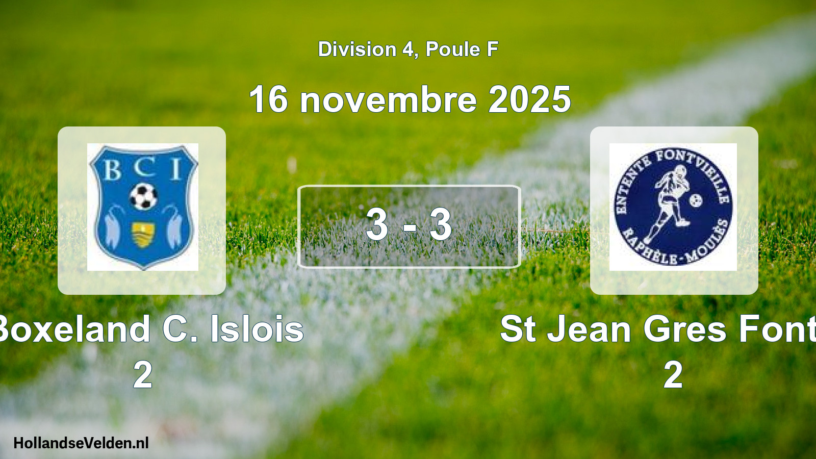 Match joué: Boxeland C. Islois 2 - St Jean Gres Fontv. 2 3 - 3 (16 novembre 2025)