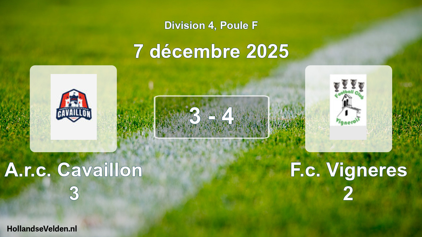 Match joué: A.r.c. Cavaillon 3 - F.c. Vigneres 2 3 - 4 (7 décembre 2025)