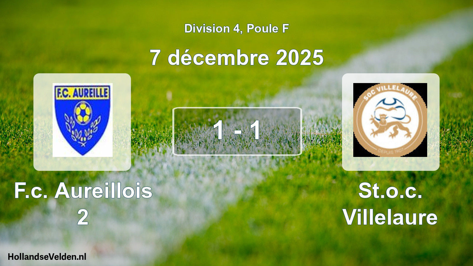 Match joué: F.c. Aureillois 2 - St.o.c. Villelaure 1 - 1 (7 décembre 2025)